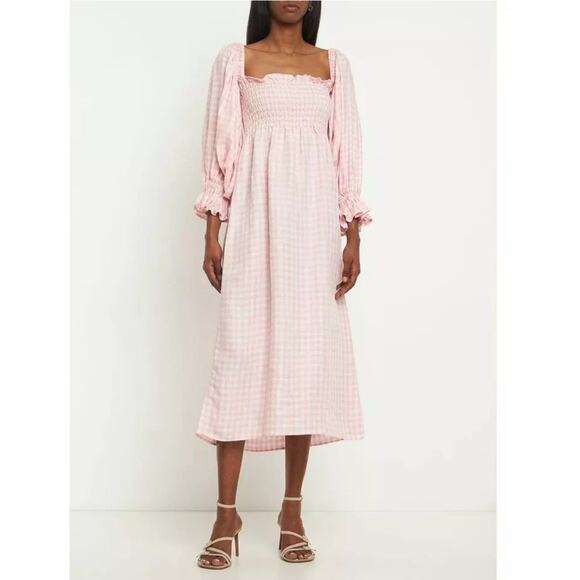 Sleeper Pink Gingham Off-Shoulder Midi Dress - Picture 3 of 11